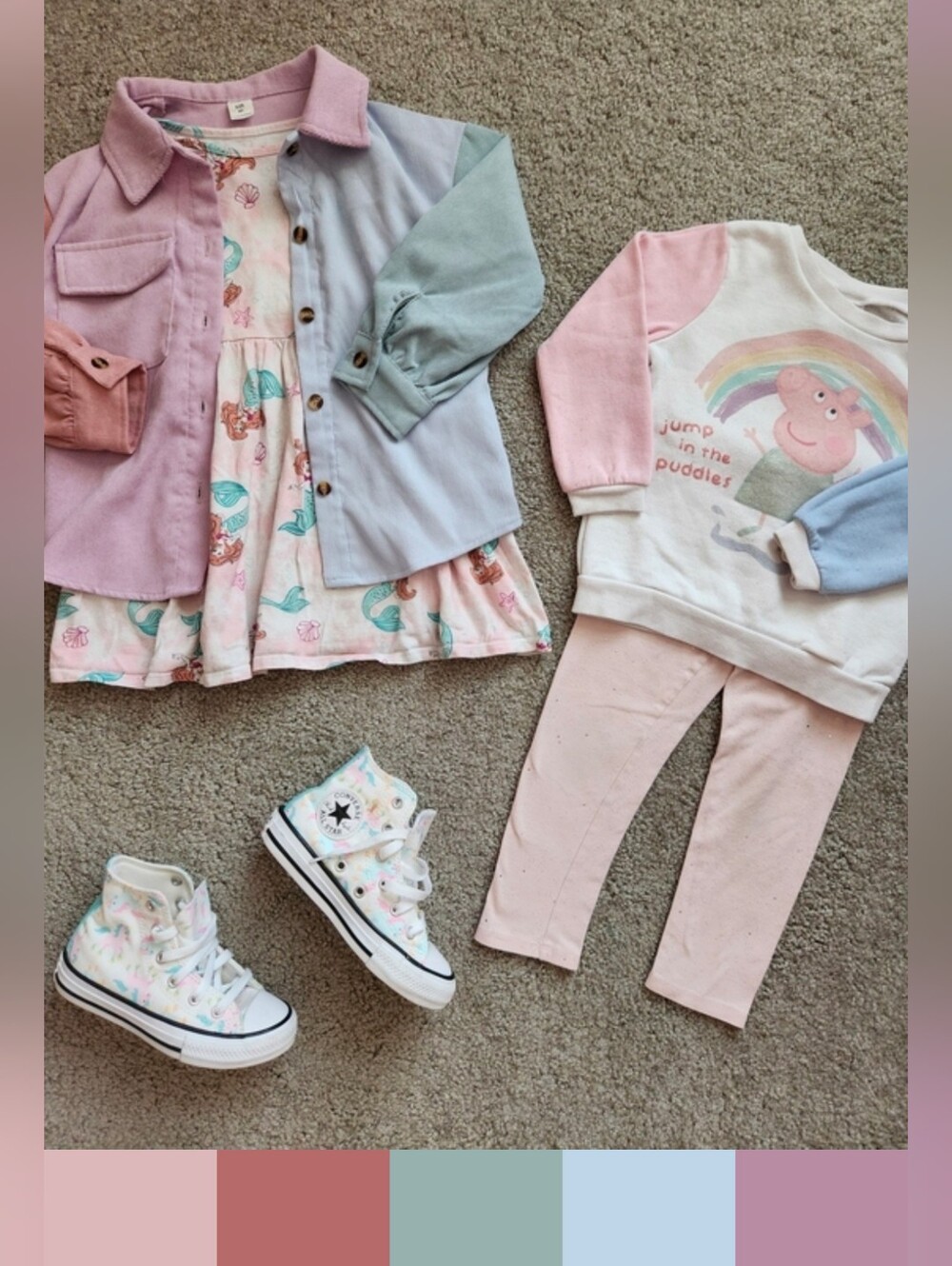 Girls 4T Pastel Princess Mix & Match Bundle | Ariel, Peppa Pig | 4 Pieces